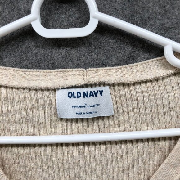 Old Navy Ribbed Cardigan Womens L Beige Cropped V-Neck Button Front Stretch - Picture 5 of 8